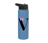 Coquette Monogram Letter V With Pink Bow Initial Name Stainless Steel Insulated Water Bottle