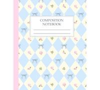 Coquette Pastel Argyle Composition Notebook: Vintage Blue Diamond Floral Journal, College Ruled Lined Book for Preppy Soft Girl Aesthetic & Grandmillennial School Supplies