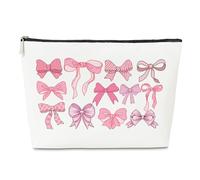 Coquette Pink Bow Preppy Makeup Bag Regalo per le donne Her Teen Bestie, Funky Pouch Regalo per Compleanno, Laurea Festa della Mamma, Borsa Estetica Trucco, Preppy Stuff, Trendy Cute PU Leather Makeup