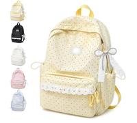 Coquette Polka Dot Backpack - Lace Large Laptop Daypack for Women (Yellow) | Lace Trim, Padded Laptop Sleeve, Lightweight, Commute, Travel, Cute Aesthetic, Durable Material