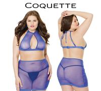 Coquette Reggiseno e Gonna Rete LINGERIE Fishnet Halter Top & Skirt Set Blue OS