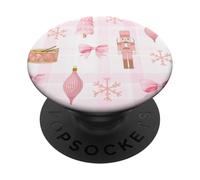 Coquette - Schiaccianoci con albero di Natale e neve, motivo scozzese PopSockets PopGrip Adesivo