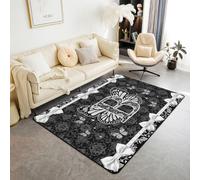 Coquette - Tappeto estetico con farfalla e lettera B, 100 x 150 cm, per camera da letto e soggiorno, stile vittoriano, con fiocco damascato nero, tappeto moderno Glam Preppy Y2K con monogramma