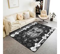 Coquette - Tappeto estetico con farfalla e lettera E, 100 x 150 cm, per camera da letto e soggiorno, stile vittoriano, con fiocco damascato nero, tappeto moderno Glam Preppy Y2K con monogramma