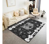 Coquette - Tappeto estetico con farfalla e lettera S, 150 x 200 cm, per camera da letto e soggiorno, stile vittoriano, con fiocco damascato nero, tappeto moderno Glam Preppy Y2K con monogramma