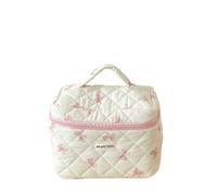 Coquette Y2K - Trousse da viaggio con grazioso fiocco, organizer da viaggio estetico, in cotone, borsa da toilette trapuntata Preppy Fairycore (grande, rosa)