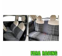 Serie Completa Coprisedili Personalizzati Fiat 500 07> Tess. Misto Cotone Scozzese Grigio/panna