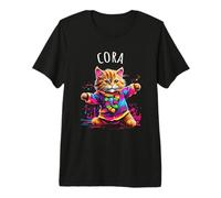 Cora - Design colorato con Gatto Che Balla per Ragazze, Nome Cora Maglietta Premium