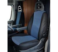 Coprisedili Anteriori Personalizzati Fiat Ducato Camper 02>06 Tess. Misto Cotone Nero/avio
