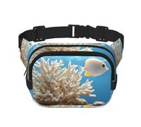 Coral and Fish Square Marsupio doppio strato con tracolla regolabile - marsupio da viaggio - perfetto per sport all'aria aperta, nero, Taglia unica