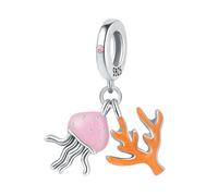 Coral Jellyfish Bloom Charm, Genuine 925 Sterling Silver Beads Charm, Compatible with for Pandora Bracelet,Gift Box Packaging