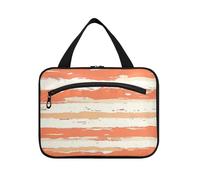 Coral Orange Beige Bianco Stripe Pattern Hanging Uomini Toiletry Bag con gancio, Designer Multifunzionale Make up Bag per gli Uomini Camping envase para Profumo de viaje, Motivo a righe bianche beige