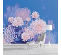 Coral Reef Rosa Floreale Carta Da Parati Murale, Carta Da Parati Panoramica in Seta 3D Eleganza Vintage, Blu Poster Murale per Soggiorno Camera Da Letto Sala Da Pranzo 150x105cm