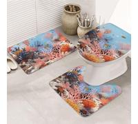 Coral Reef - Set di 3 tappeti da bagno a forma di U, tappetini da bagno in microfibra antiscivolo + copriwater, morbidi e assorbenti, decorazione per la casa