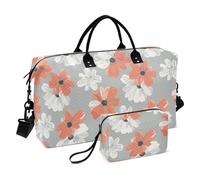 Corallo e Bianco Disegnato A Mano Fiore Decorativo Borsa Da Viaggio Palestra Tote Bag con Cinghia Regolabile per Viaggio 2 Pz Set Bolsa de para Hombre