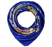 corciova 35x35 grande sciarpa quadrata per capelli in raso da donna - Fascia per la testa effetto seta, protezione notturna, bandana e foulard alla moda, 801 fiori colorati blu, 1 Pezzo