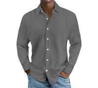 Cord, maglione da uomo a maniche lunghe, per il tempo libero, a maniche lunghe, tinta unita, a righe, comoda e morbida, per maglione da lavoro solido, grigio., S