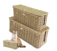 Cord Organizer Box, Rattan Cable Holder, 5.7 x 6.3 x 5.9in Power Strip Container, Hand Woven Design, Decorative Storage for TV Cords, Computer Wires, Router, USB Hub, Home