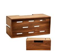 Cord Organizer Box - Wooden Cable Storage Hiding Container, Cord Storage Box for Home Office Dorm Room Hotel Farmhouse School Living Room Bedroom, Desk Cable Management