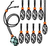 Corda con ciondolo macramè, supporto per collana a gabbia di cristallo, collana a maglia in pietra naturale regolabile, colore nero, stile retrò, set da dieci