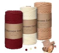 Corda Cotone Macrame Rosso 3 Kit,Filato Macrame 3mmx100 m,Corda Di Cotone Morbido,Cordino Per Borse Uncinetto Fai Da Te Per Arazzi,Decorazione Fioriere,Decorazioni Boho