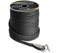 Corda di ancoraggio per barche, 15,2 m e 30,5 m, in nylon a doppia treccia, con occhiello in acciaio inossidabile 316, resistente per yacht, pontoni, motoscafi, rimorchi da 10,7 a 13,7 m, nero + prua