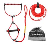 Corda di traino per sport acquatici con manico in EVA, linea regolabile per wakeboard per ginocchio, sci nautico, rafting, design galleggiante, rosso, nero, confezione da genitori (rosso nero)