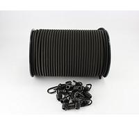 Corda Elastica Da 8 Mm, Lunghezza 20 M, Colore Nero, Con 10 Ganci a Spirale