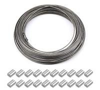 Corda in acciaio 30m x 1,5 mm in acciaio inossidabile, rocchetto per filo rocchetto per abbigliamento accessori con 20 pezzi di manicotto a crimpare in alluminio, supporta fino a 150 kg
