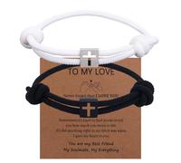 Corda Intrecciata Braccialetto a Croce, Regolabile Braccialetti Dell'Amicizia Braccialetti Abbinati per Coppie Pasqua Regali Cristiani per i Migliori Amici Uomini Donne (Nero, Bianco)