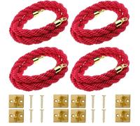 Corda intrecciata per colonnina con piastra a parete e gancio circolare di sospensione, set da 1/2/4 corde rosse per il controllo della folla per hotel, teatro, inaugurazione(Red 4,7ft (2.1m/84in))