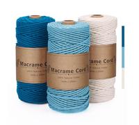 Corda Macramè 3mm Set, 3 Filo per Macramè 3mm x 100m - Filato Morbido in Cotone Naturale (Blu Navy, Blu Chiaro, Beige) per Arazzi, Appendiabiti, Fai da Te e Decorazioni - 300 Metri Totali