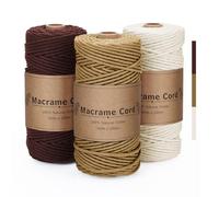 Corda Macramè 3mm Set, 3 Filo per Macramè 3mm x 100m - Filato Morbido in Cotone Naturale (Marrone, Beige, Giallo Senape) per Arazzi, Appendiabiti, Fai da Te e Decorazioni - 300 Metri Totali