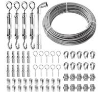 Corda metallica da 30 m, 2 mm, kit per fune in acciaio inox 304, fune di tensionamento, corda in acciaio inox con occhielli, filo di tensionamento, tenditore in acciaio inox per stringa di sospensione