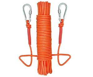Corda Multifunzionale in Nylon da 20M con 2 Fermagli a Molla - Corda Intrecciata Durevole per Pesca con Magnete, Fissaggio Carichi e Stendibiancheria (Diametro 8mm, Arancia)