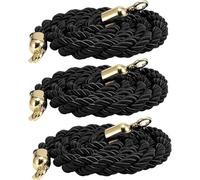 Corda nera in nylon ritorto, 8 lunghezze da 1,5 a 5 m, ganci inox | Corda segnapercorso nera in nylon ritorto con ganci inox lucidati, 8 lunghezze per hotel, musei, banche ed eventi