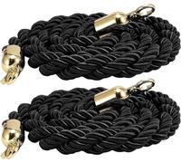 Corda nera in nylon ritorto, 8 lunghezze da 1,5 a 5 m, ganci inox | Corda segnapercorso nera in nylon ritorto con ganci inox lucidati, 8 lunghezze per hotel, musei, banche ed eventi