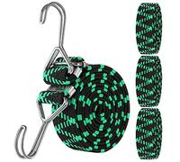 Corde Elastiche con Gancio 2m, 4pcs Elastico Regolabile per Portapacchi Moto Bici Auto, UNOLIGA Cinghie Elastiche Piatte con Gancio per Teloni Tenda Campeggio (Verde)