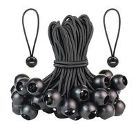 Corde Elastiche con Sfere, 25 Pezzi Gommini con Sfera, 20cm Tenditore per Gomma con Sfera, Corde Elastiche, Bungee Ball Elastico, Elastici Sfera, Per Tende, Teloni, Gazebo, Striscioni (Nero)