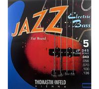 Corde per basso Thomastik-Infeld JF345: set di corde Jazz Flat Wounds a 5 corde a scala lunga; set Pure Nickel Flats GDAEB