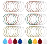Corde per chitarra elettrica e acustica multicolore per principianti, 6 set di corde di ricambio per chitarra in acciaio con 9 pezzi in celluloide, 3 misure, corde per chitarra acustica, oro