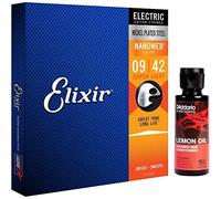 Corde per chitarra elettrica Elixir Strings con rivestimento NANOWEB, Super Light (.009-.042) & D'Addario PW-LMN Detergente Planet Waves Lemon Oil