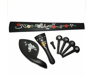 Cordiera per violino 4/4, tastiera per violino cordiera, cordiera in ebano intarsio con perle e conchiglie per violino, set di 4 piroli per accordatura, accessori per violino (NO 3)