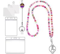 Cordini con perline Boho per badge d'identità con 2 fibbie + 2 stili di supporto ID + 2 linguette per telefono grazioso cordino per insegnanti retrattili cordini per collane chiavi portachiavi