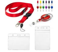 Cordino con porta carte, set da 4 pezzi, include 1 cordino staccabile di sicurezza staccabile, 1 bobina retrattile Yo Yo, 2 badge identificativi trasparenti impermeabili