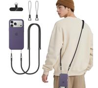 Cordino per Cellulare Lanyard Collana per Telefono Regolabile Universale Fascia Collo e Spalla con 2 Ciondoli Gatti Patch Anti-Furto per iPhone 17/17 Pro/17 Pro Max/17 Air, Tutte le Cover Nero