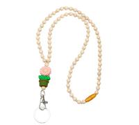 Cordino per insegnanti Wooden Beaded - Teacher Lanyard with ID Holder | Cordini floreali in legno per chiavi | Cute Fashion Boho Flower and Wood Bead Lanyards for Women, Student ID Badges