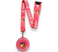 Cordino per la consapevolezza dell'autismo - I Have Autism Please Be Patient with Matching PVC 3D Visual Lanyard Disc Tag (rosa)