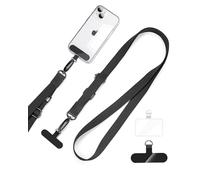 Cordino per Telefono a Tracolla con 2 Toppa Portatili, Cinturino per Cellulare Universale, Regolabile Cordino Tracolla per iPhone Huawei Samsung e Tutti Gli Smartphone (Nero)