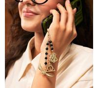 Cordino per telefono realizzato a mano, con perline nere e dorate, adatto come regalo, da collezione o ricordo, con disegni della Snitch dorata e delle Reliquie della Morte Tagli UnicaLega di zinco